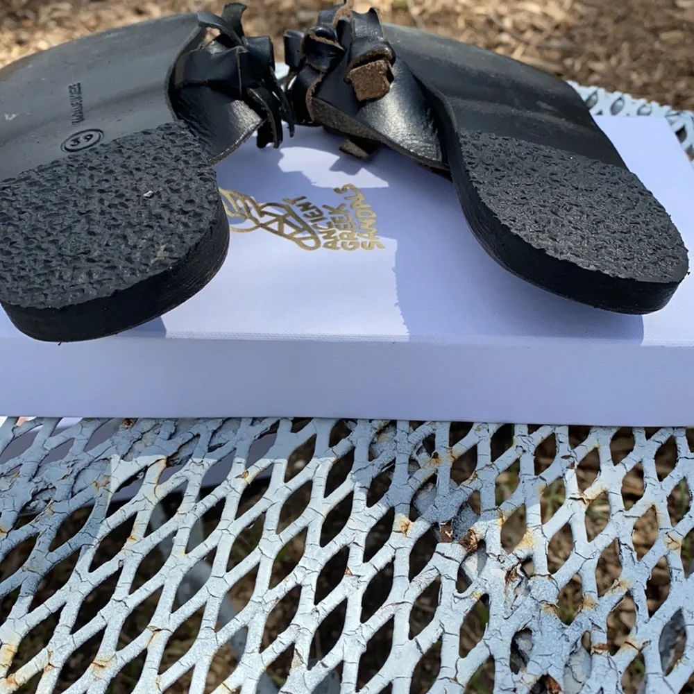 Ancient Greek Sandals Black Leather Size 39